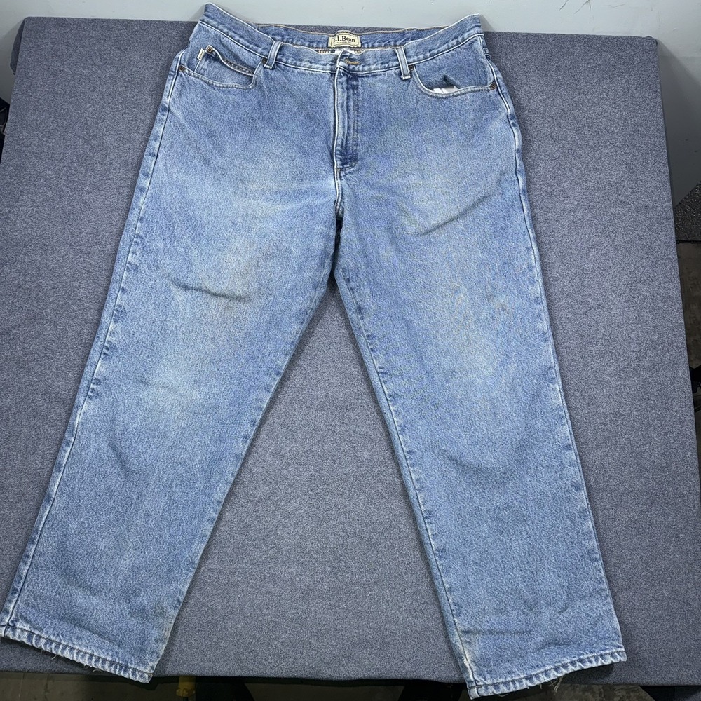 L.L. Bean Mens 40x29 Flannel Lined Natural Fit Blue Denim Pants Winter Pants